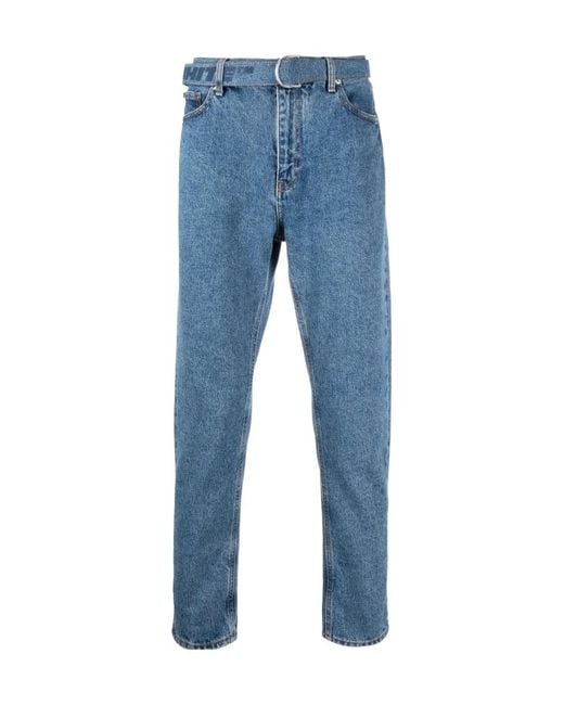 Off-White c/o Virgil Abloh Men's Blue Belted Straigh Leg Cropped Jeans