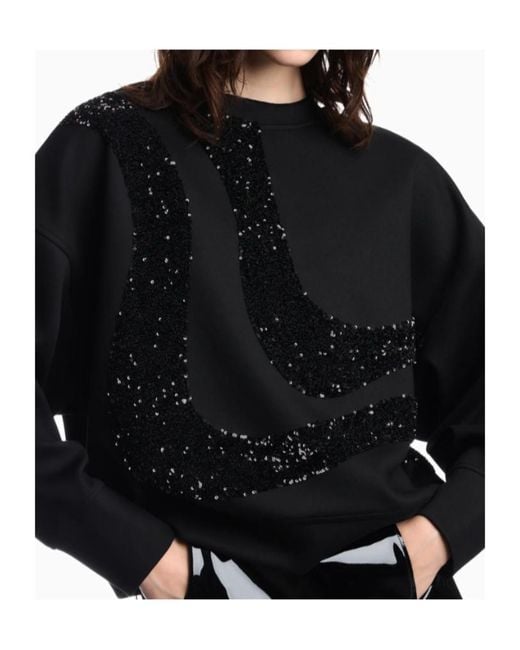 Emporio Armani Black Embellished Crewneck Sweatshirt