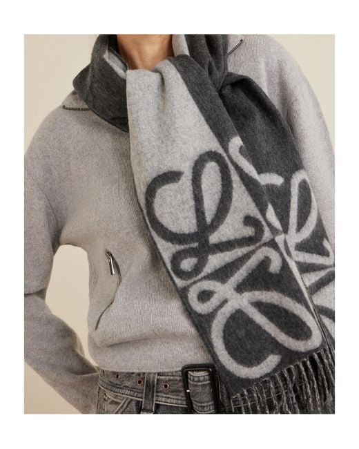 Loewe Gray Tassel Jacquard Scarf