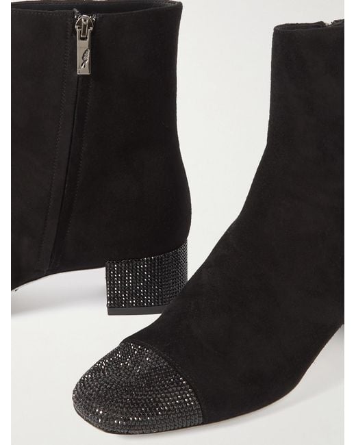 Rene Caovilla Black 45Mm Rhinestone Suede Boots
