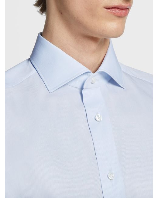 Zegna Blue Micro Striped Long-Sleeved Shirt for men