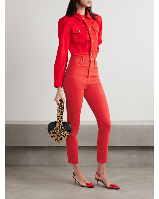 FRAME Red High Waist Skinny Jeans