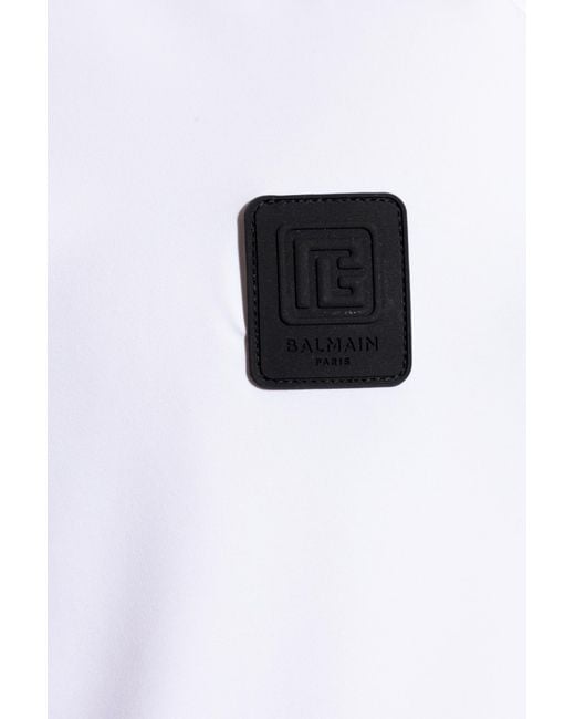 Balmain White Logo-Patch T-Shirt for men