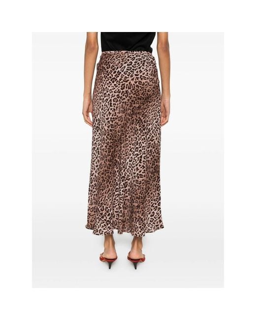 Rixo Brown Leopard Print Midi Skirt