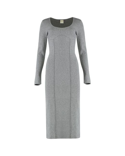 Calvin Klein Gray Fitted Midi Dress