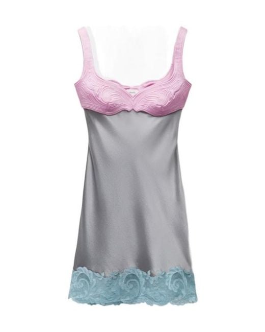 Versace Purple Lace-Trim Silk Cady Satin Mini Dress