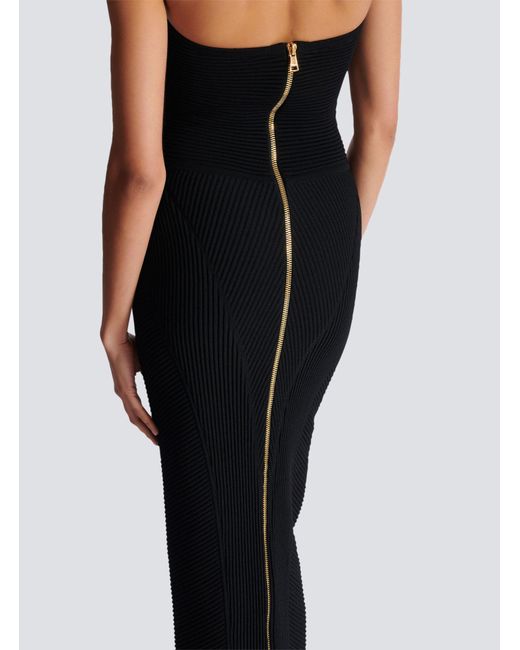 Balmain Black Knitted Strapless Maxi Dress
