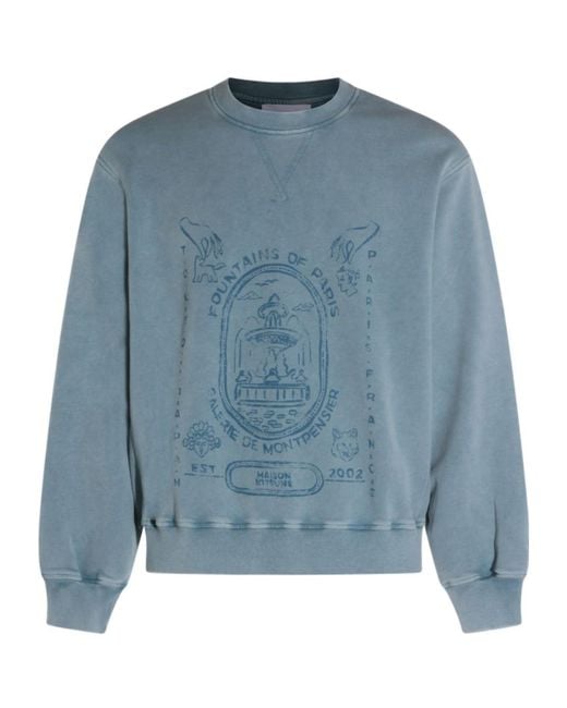 Maison Kitsuné Blue Fountain Stamp Faded Relaxed Sweatshirt for men