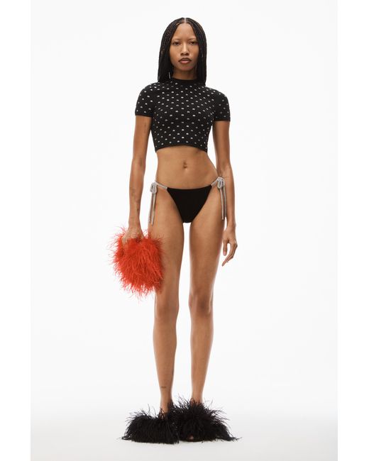 Alexander Wang Black Crystal-Logo Cropped Top