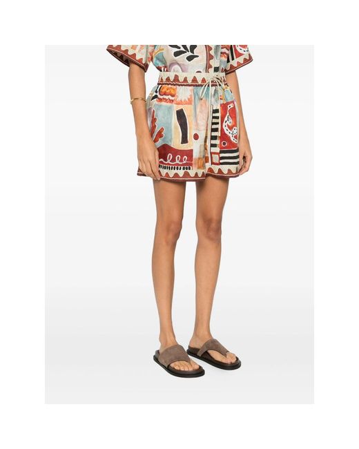 ALÉMAIS Red Drawstring All Over Geometric Shorts