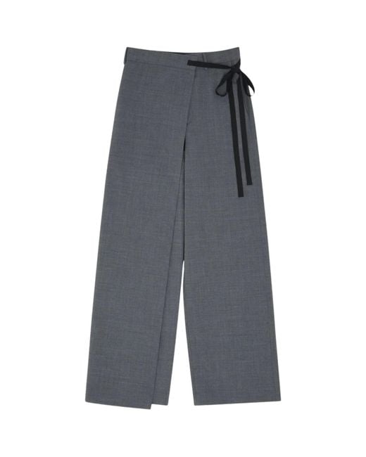 MM6 by Maison Margiela Gray Tie Detail Wide-Leg Tailored Trousers