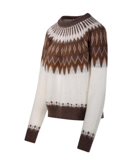 Roberto Collina Gray Fair Isle Crew Neck Knitted Sweater