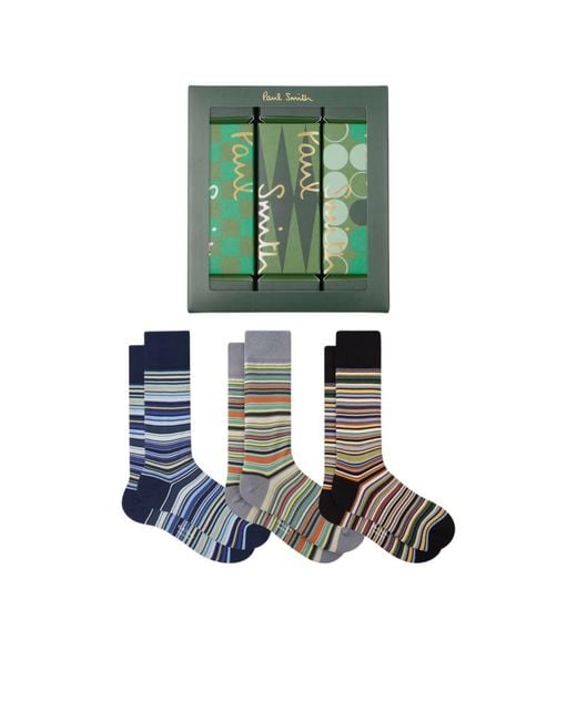 Paul Smith White Multi Stripe 3 Pack Socks for men
