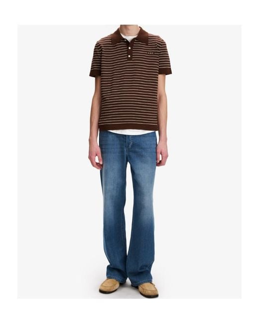 A.P.C. Brown Fitted Striped Polo for men