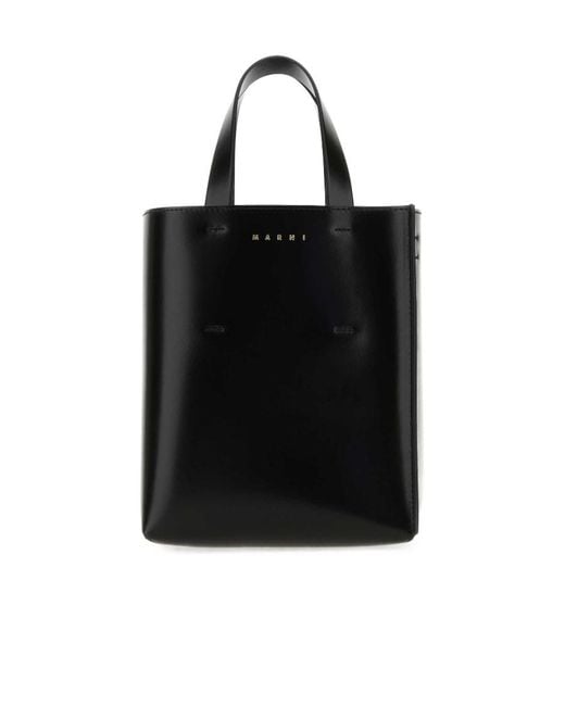 Marni Black Logo Printed Mini Tote Bag