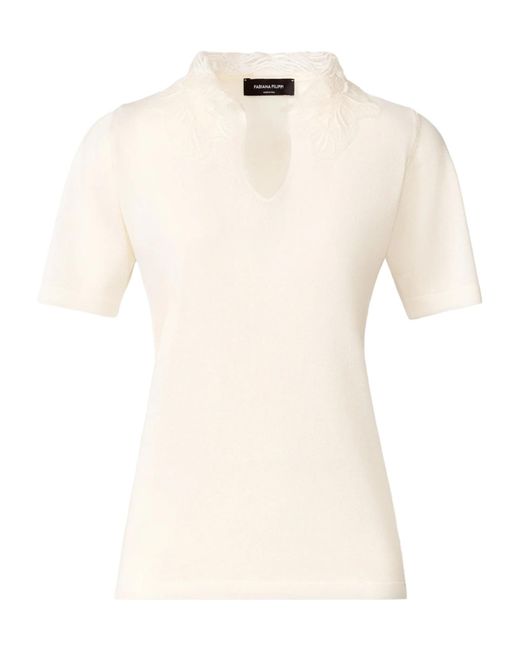 Fabiana Filippi White V-Neck Lace-Detail Top