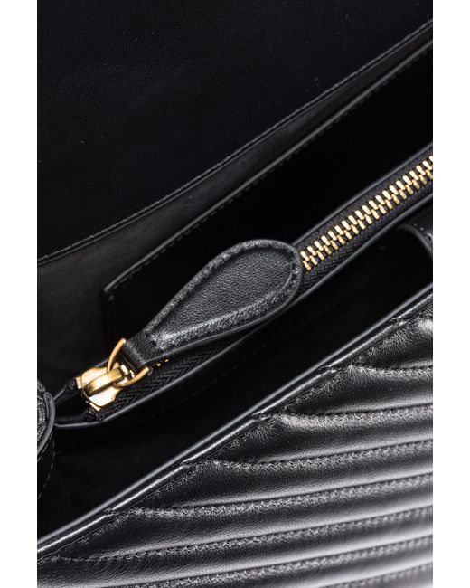 Pinko Black Love-Birds Logo Plaque Quilted Shoulder Bag