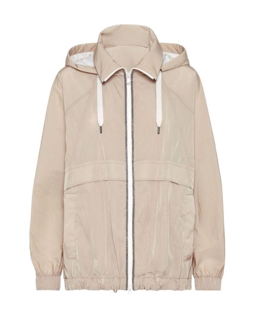 Brunello Cucinelli Natural Lightweight Zipped Hooded Drawstring Jacket