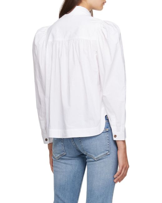 Ganni Blue Puff-Sleeved Poplin Shirt
