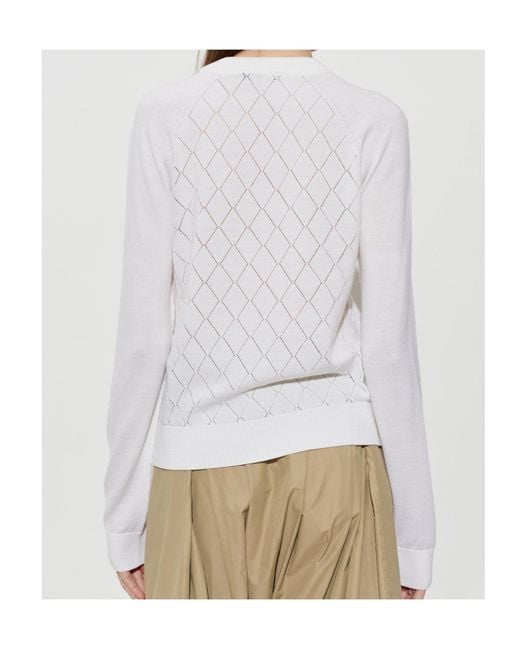 Balmain White Diamond-Knit Crew Neck Sweater