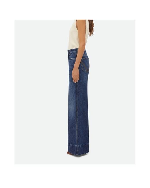 Bottega Veneta Blue Logo Patch Wide Leg Jeans