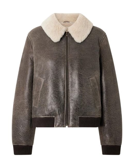 FRAME Brown The Shrunken Cropped Shearling Jacket