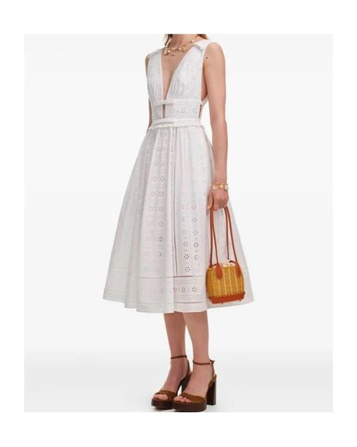 Self-Portrait White Broderie Midi Dress