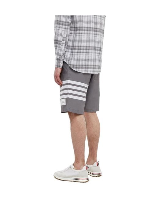 Thom Browne Gray Bar Drawstring Shorts for men