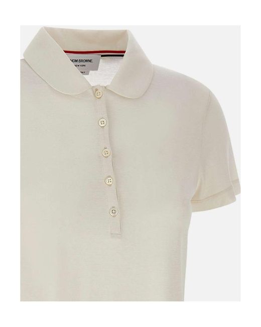 Thom Browne White Logo-Patch Detail Polo Top