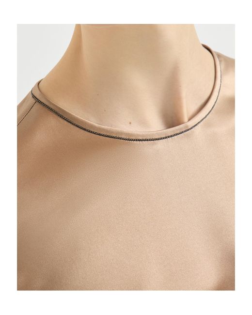 Brunello Cucinelli Natural Monili-Detail Long-Sleeve Blouse