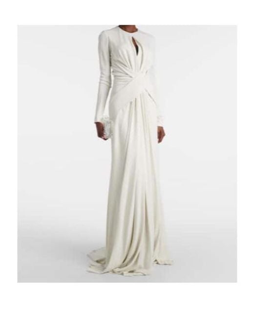 Elie Saab White Gathered Cutout Jersey Gown