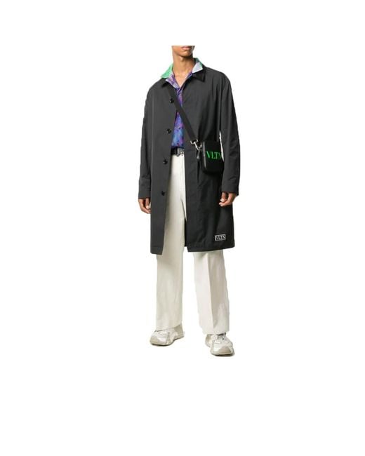 Valentino Blue Logo Patch Single-Breasted Coat for men