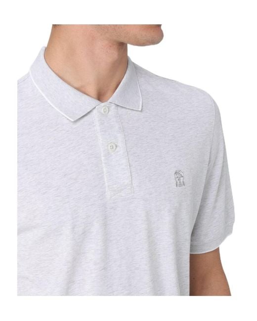 Brunello Cucinelli Blue Embroidered Polo Shirt for men