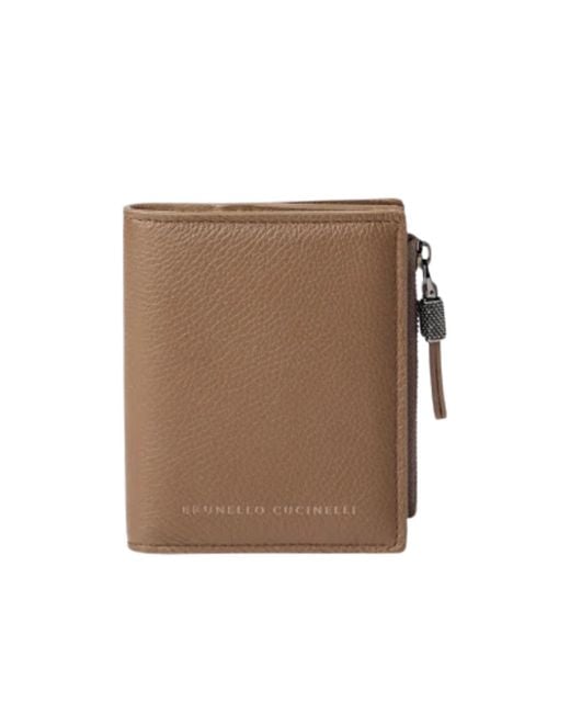 Brunello Cucinelli Brown Small Zip-Pocket Leather Wallet