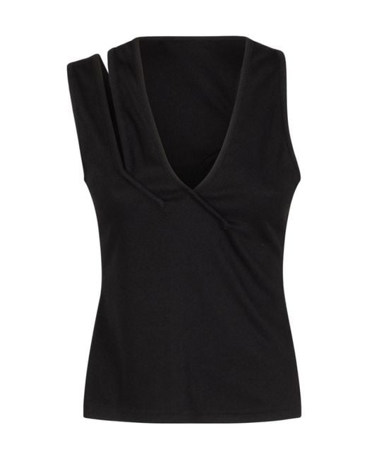 Christopher Esber Black Asymmetric Ribbed Tank Top