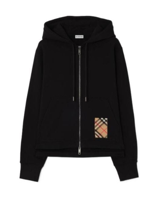 Burberry Black Check Label Cotton Zip Hoodie