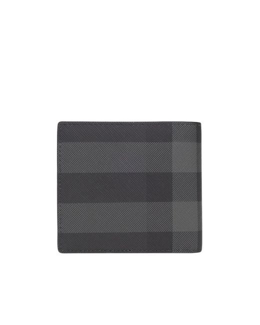 Burberry Gray Check Pattern Bi-Fold Wallet for men