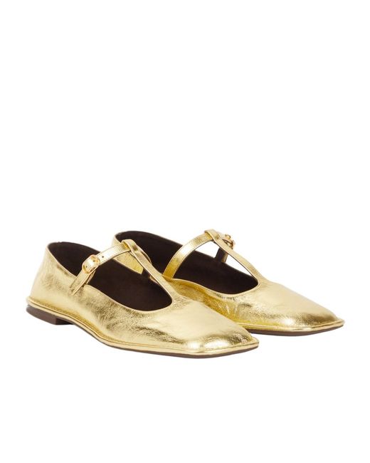 The Row Metallic Square T-Strap Leather Mary Jane Flats