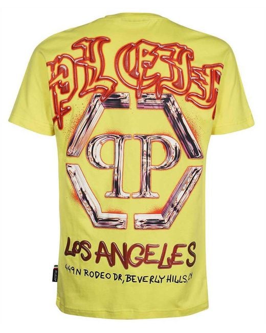 Philipp Plein Yellow T-Shirt With Round Neck And Short Sleeves for men