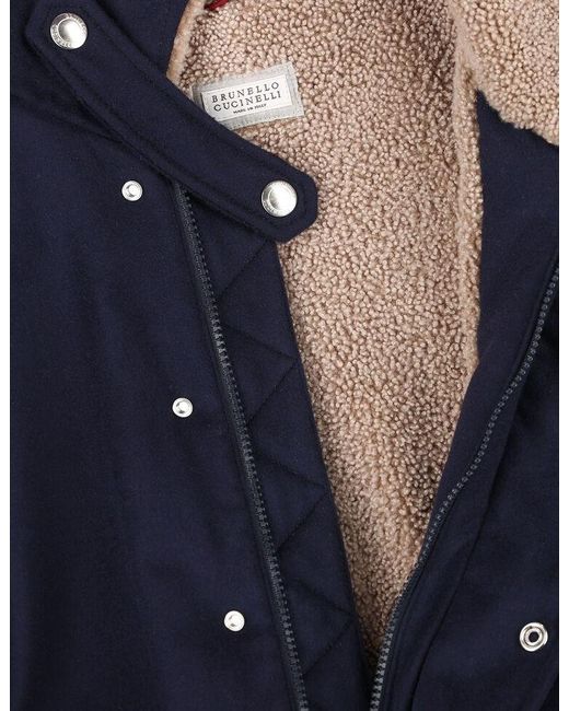 Brunello Cucinelli Blue Long Sleeved High-Neck Jacket for men