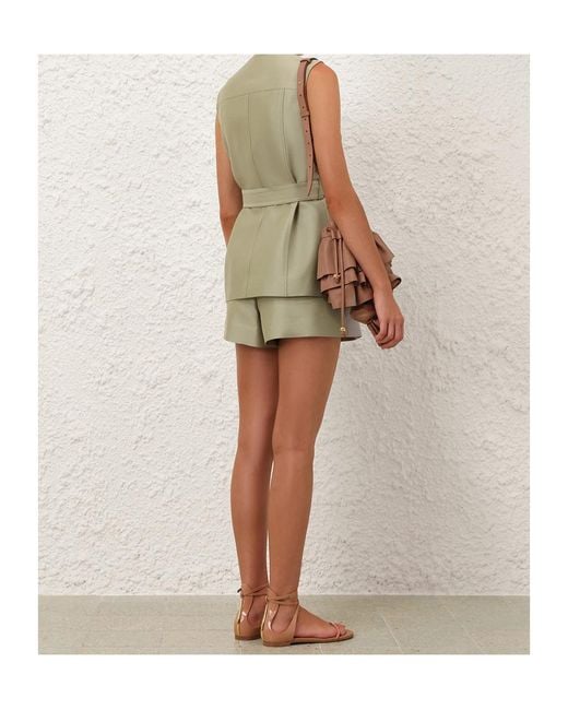 Zimmermann Green Luna Wool Silk Utility Vest