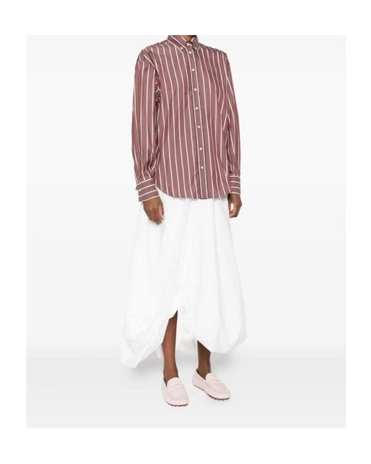 Brunello Cucinelli Red Striped Button-Fastening Shirt