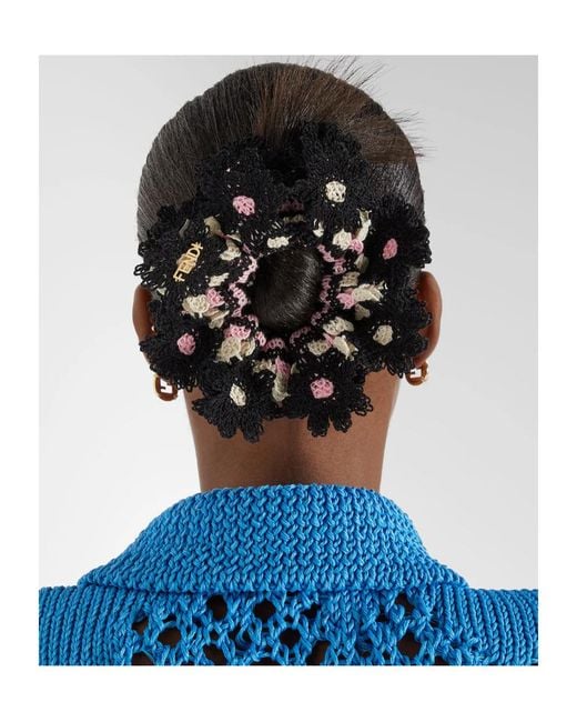 Fendi White Crochet Floral-Patch Scrunchie