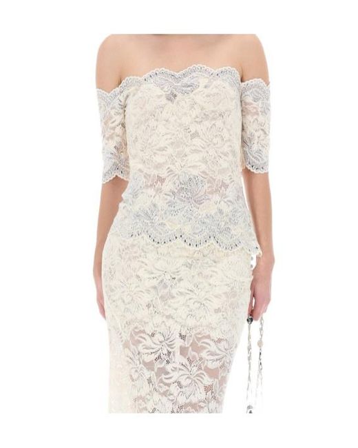 Rabanne White Rabanne Lace Off-Shoulder Top