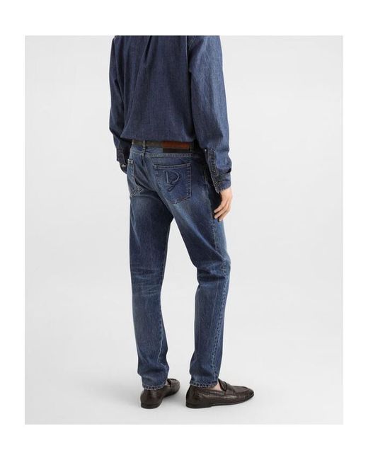 Dolce & Gabbana Blue Logo Embroidered Slim-Fit Jeans for men