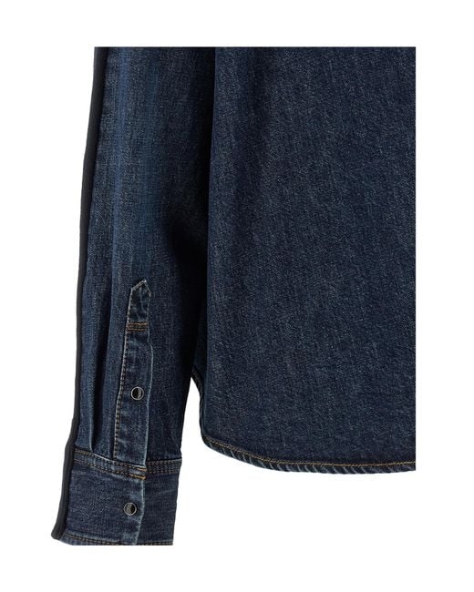 Sacai Blue Denim-Panelled V-Neck Cardigan