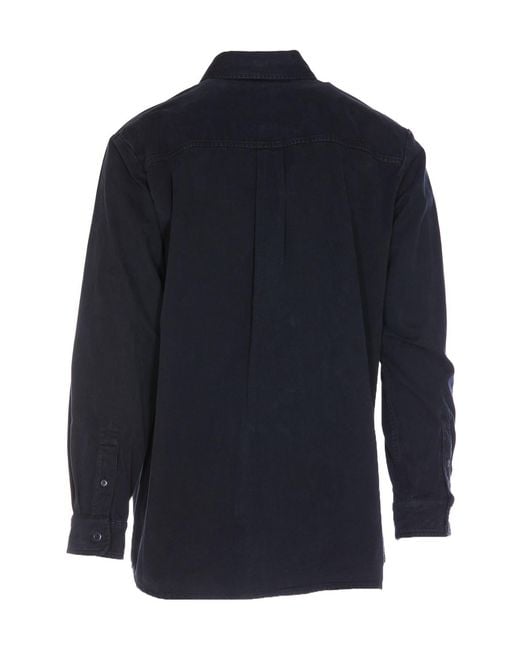 A.P.C. Blue Logo-Patch Buttoned Shirt Jacket for men