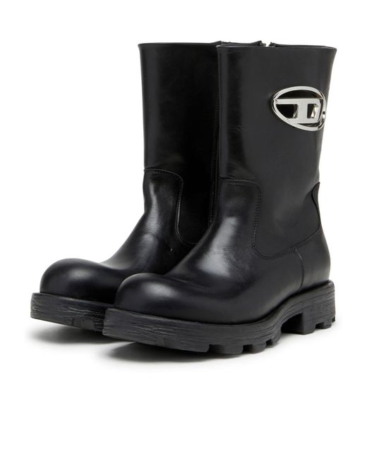 DIESEL Black Mid-Calf Boots With Chunky Sole And Logo Detail