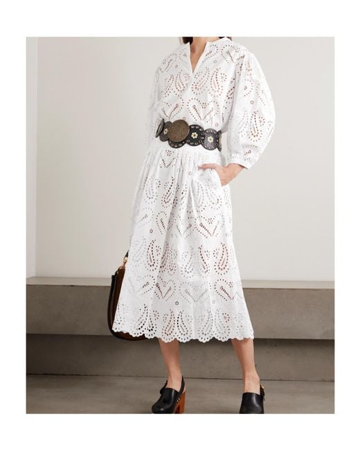 Etro White Cotton-Blend Poplin Midi Skirt