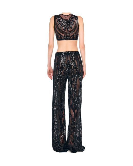 Norma Kamali Black Embellished Palazzo Pants